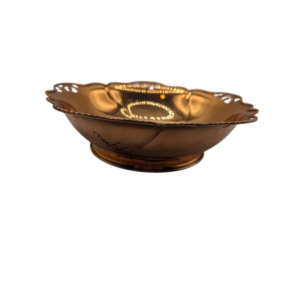 Vintage Copper mastropietro Italy Decorative Bowl With Ornate Scalloped Edge Des